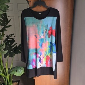 Tesoro Moda Water Color Print Black Women's Top Medium